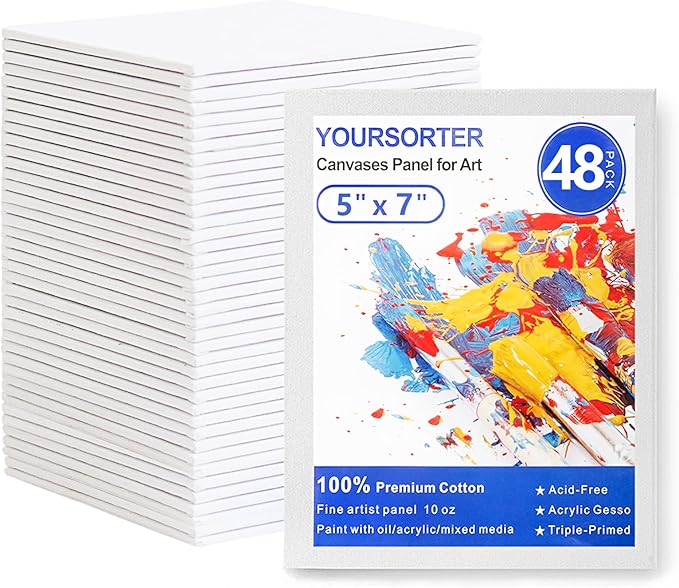 Small Canvases for Painting 5x7 inch, 48 Pack Bulk Painting Canvas Boards for Novices & Artists, Gesso Primed Acid-Free 100% Cotton, Mini Blank Canvas Panels for Oil, Watercolor, Acrylic