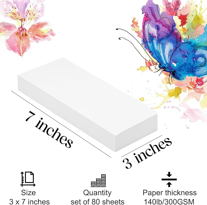 Watercolor Paper 3x7 inches 80 Sheets,Heavyweight Artist Paper 140lb/300GSM Cold Press Natural Cotton Paper for Students Artists Watercolor Drawing
