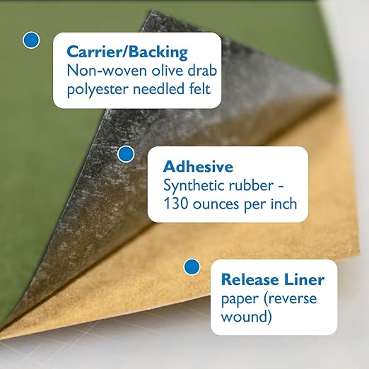 FindTape Polyester 1.5mm Felt Tape – 2 in. x 10 ft. Felt Strips with Adhesive Backing and Furniture Strips, Great for Arts and Crafts, Classrooms, and Protecting Furniture (Olive Drab)