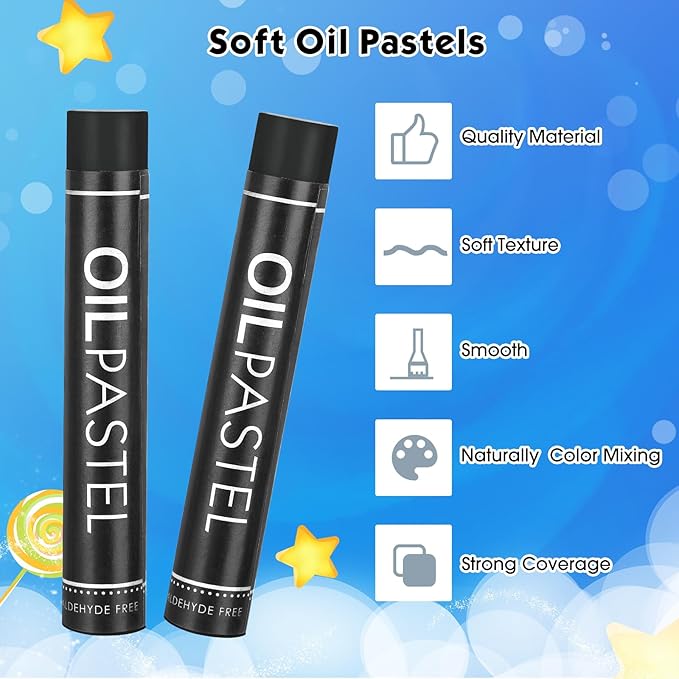 Geyoga 36 Pcs Soft Oil Pastels Bulk Artists Oil Crayons Single Color Creamy Pastels for Art Painting Drawing Blending for Artists(Black)