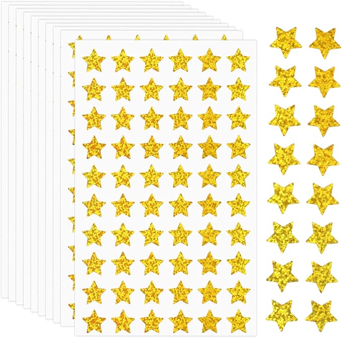 3000 PCS Star Stickers, 0.6" Sparkly Holographic Stickers, Kids Rewards Holographic Gold Star Stickers, Foil Star Stickers for Behavior Chart, Student Planner, School Classroom Teacher Supplies, DIY