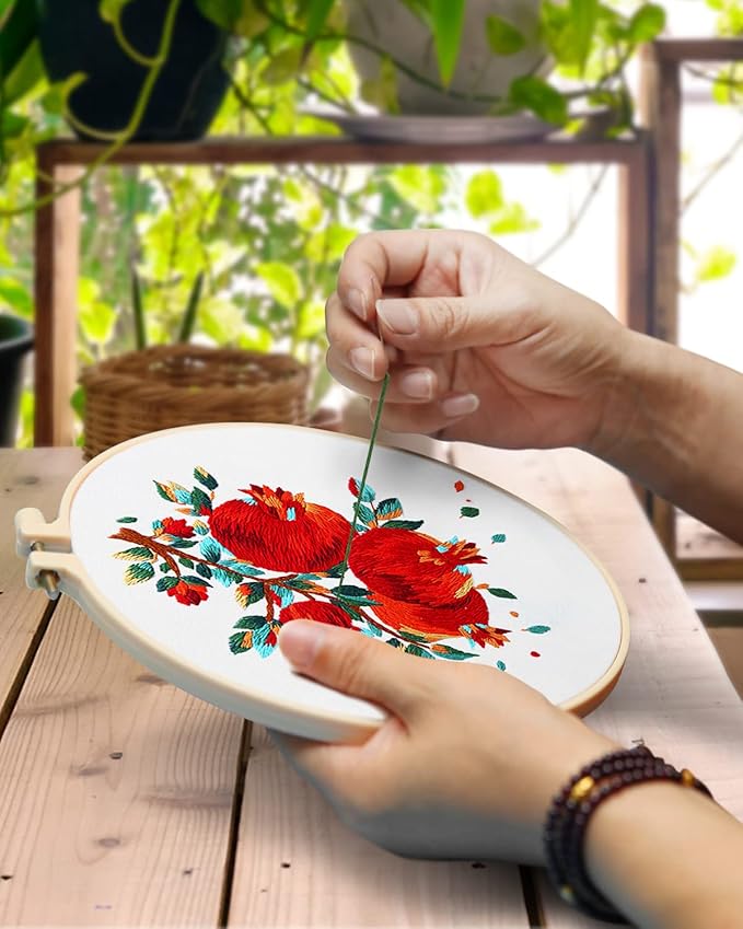TINDTOP Embroidery Kit for Adult Beginners, Flowers Embroidery Kit for Beginners Include Embroidery Cloth Hoops Threads for Craft Lover Hand Stitch with Embroidery Skill Techniques