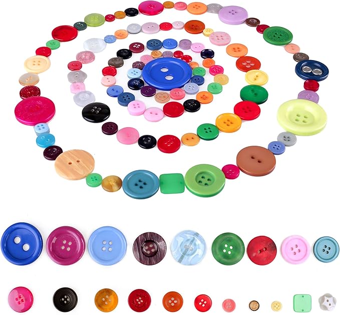 Greentime 1500 pcs Round Resin Buttons Mixed Color Assorted Sizes for Crafts Sewing DIY Manual Button Painting DIY Handmade Ornament Buttons Easter Egg Fillers Decorative, 2 Holes and 4 Holes