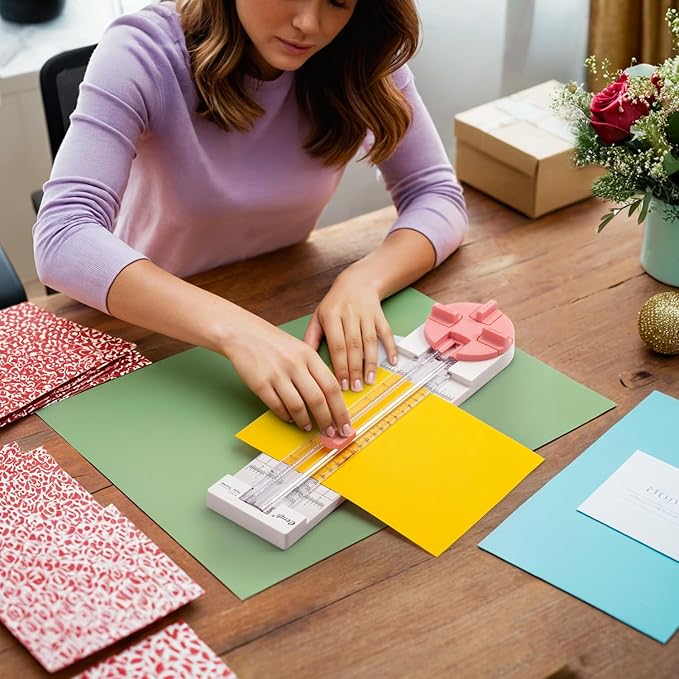 Ecraft Pink Paper Cutter 4-in-1 Paper Trimmer Multi-Function Scrapbooking Tool with Straight, Wave, Perforated & Creasing Blades for Craft Paper,Cardstock, Coupon, Label, Photo,Postcard