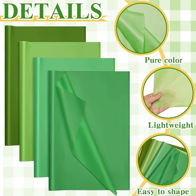 Qilery 500 Sheets Green Tissue Paper Bulk for Gift Bags 15 x 20 Inch Acid Free Decoupage Packaging Wrapping Paper Sheets, St. Patrick's Day Mardi Gras Decoration DIY Craft, Bouquet, Wedding, Shipping