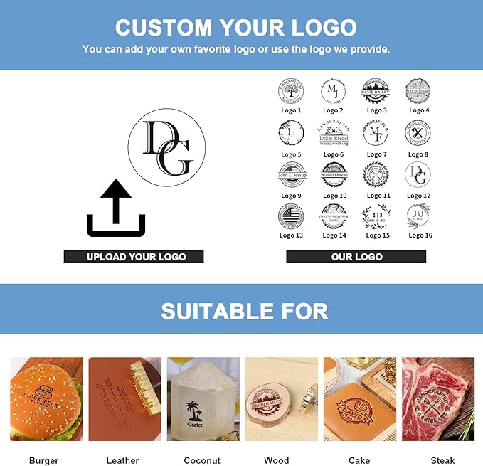 KAINSY Custom Branding Iron for Wood, Durable Personalized Logo Metal Branding Iron for Wood Burning Stamp Leather Meat, Handcrafted Design Weddings & Personalized Gifts, Flame Heated(2.5Inches)