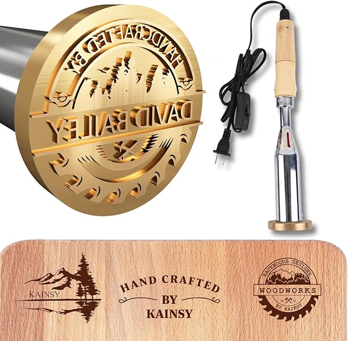 KAINSY Custom Electric Branding Iron for Wood, Wood Branding Irons Personalized Burning Letter Stamp, Mark Your Logo Stamp for Leather Food, Wedding Gifts & Handcrafted Design, Woodworking Tool(2.5In)