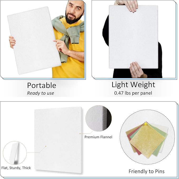 BXI Quilt Design Wall, Thick Sturdy Flannel Quilters Design Board, 16 x 12 x 0.5 inches, 6 Pcs, Portable Quilting Wall Panels Hold Fabric Firmly, Sewing Quilting Supplies for Quilt Block Projects