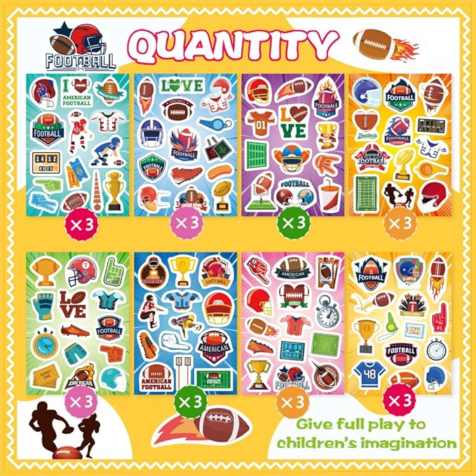 216PCS American Football Stickers, Rugby Theme Stickers Non-Repeating, Rugby Team Fans, Football Bowl Sports Football Party Favors Decorations