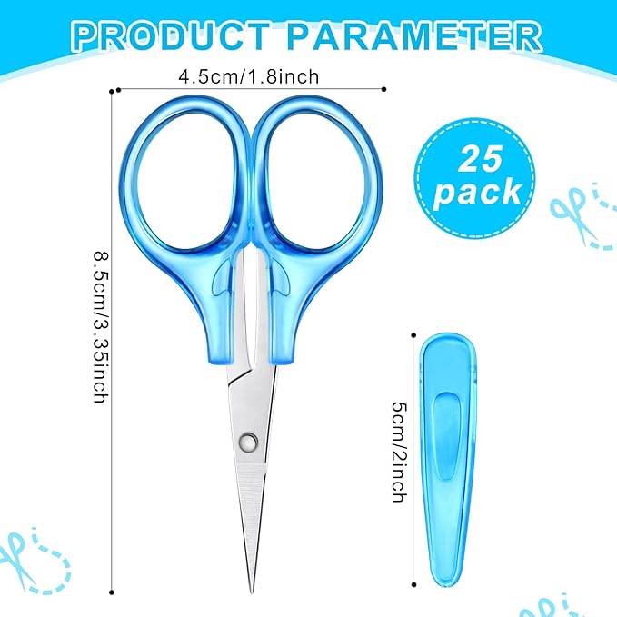 Small Craft Scissors 3.4" Tiny Travel All Purpose Scissors Stainless Steel Sharp with Cover Straight Tip Mini Sewing for Back to School Cutting Paper Trimming School DIY Projects(Regular Color,25 Pcs)