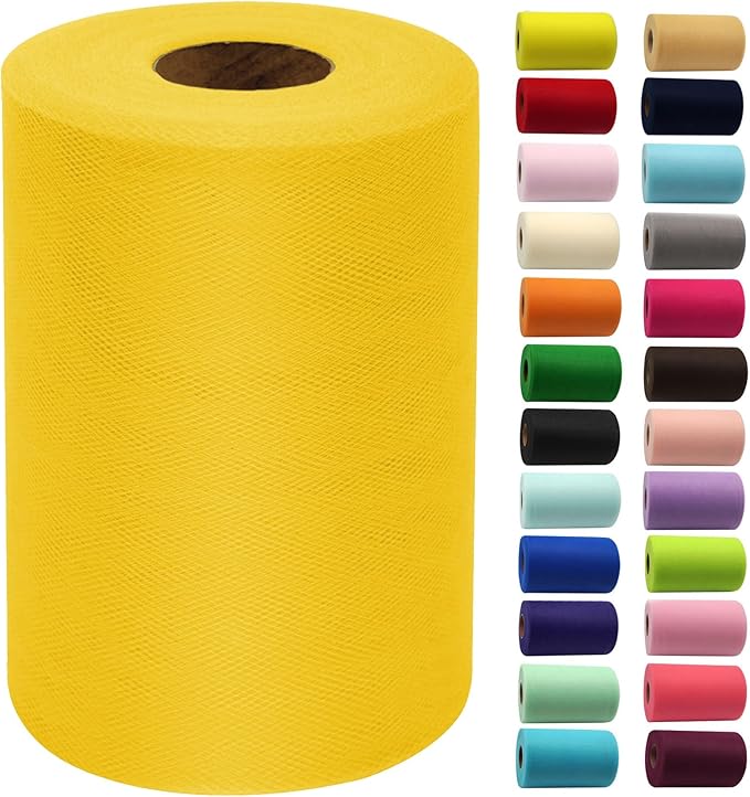 Vibrant Yellow Tulle Fabric Rolls 6 Inch by 100 Yards (300 feet) Fabric Spool Tulle Ribbon for DIY Halloween Tutu Bow Baby Shower Birthday Party Wedding Decorations Christmas Craft Supplies