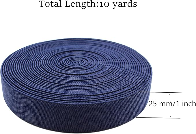 Dortrue 1 Inch 10 Yard Navy Blue Sewing Elastic Band Heavy Stretch High Elasticity Elastic Spool for Sewing Pants Waistband, Straps, Craft DIY Projects