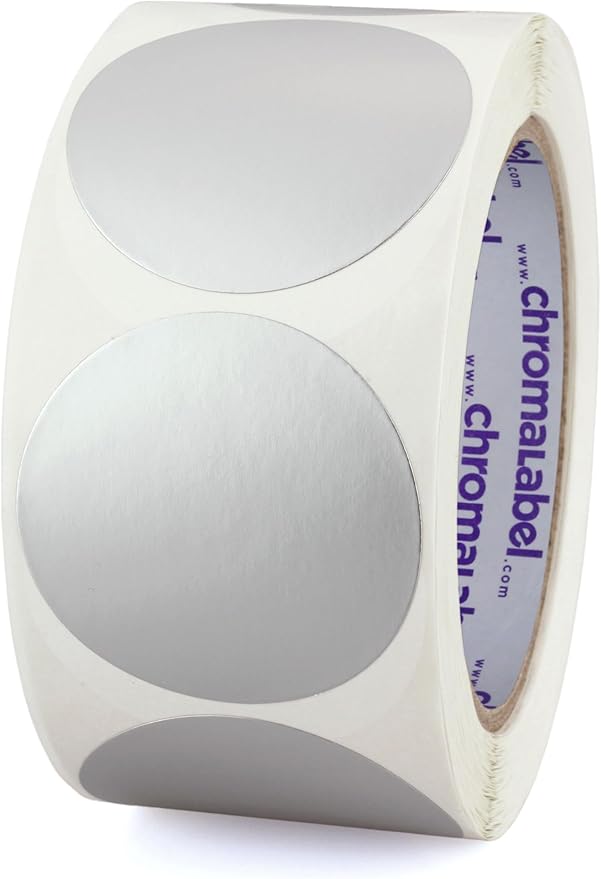 ChromaLabel 2 Inch Round Label Permanent Color Code Dot Stickers, 500 Labels per Roll, Metallic Silver