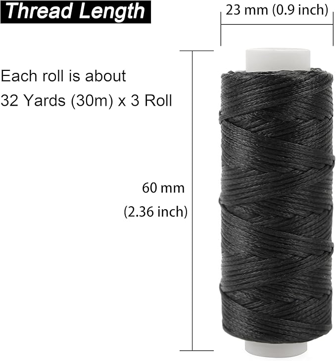 Ryalan Waxed Thread 96 Yards Hand Sewing Kit Set 210D Flat Sewing Waxed Thread with 7 Pcs Leather Repair Needles for Home Upholstery Carpet Leather Canvas Repair and Sewing