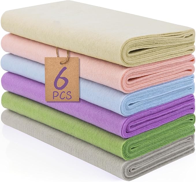 XSEINO 6 Rolls 12"x35" 1.4mm Thick Soft Felt Fabric Sheet 6 Assorted Morandi Series Colors Felt Pack for DIY Craft Sewing Squares Nonwoven Patchwork