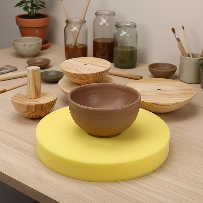 4 Pack Pottery Molds Plaster Molds Wood Pottery Tools with Handle Foam for Ceramic Top Forms DIY Bowls Plate Dish Slump Press Art, Hemispherical, 5.5'' 6.5'' 7.5'' 8.5'', Thickness 2.5''