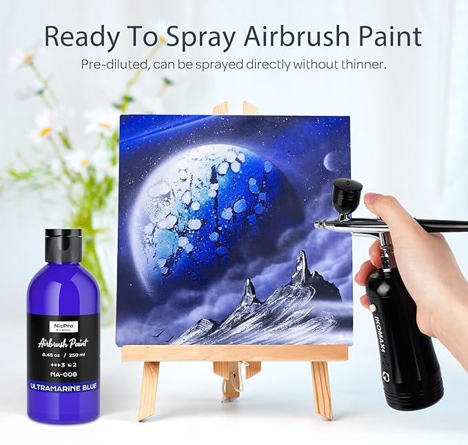 Nicpro Blue Large Airbrush Paint (8.45 oz, 250 ml) Ready to Spray Opaque Water-Based Acrylic Air Brush Paints for Model, Wood, Canvas, Metal, Plastic, Leather, for Beginners & Artists