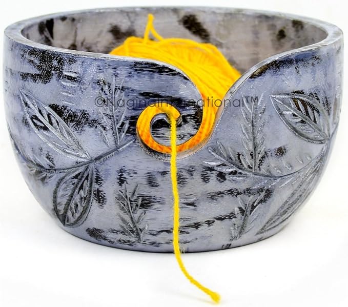 Nagina International Exquisite Premium Yarn Ball Storage Bowls | Hand Painted Lovely Decor Yet Functional Yarn Dispenser (Large ( 7 x 4 x 7 Inches), Ash Grey)
