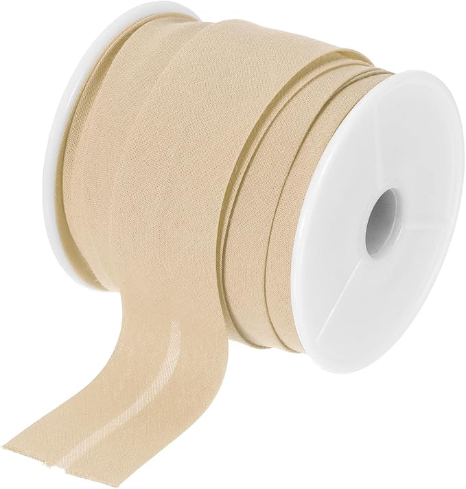 MECCANIXITY 1 Inch Single Fold Bias Tape Cotton Continuous Bulk Bias Tape for Sewing, Seaming Quilting Hemming Binding Crafts (Khaki 10 Yards)