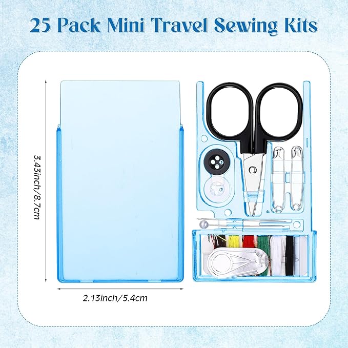 Knitgrip 25 Boxes Mini Travel Sewing Kit Quick Fix Sewing Kits Bulk Basic Portable Pre Threaded Needle Emergency Repair Tool for Christmas Gifts Beginner Traveler Home Hotel (Blue)