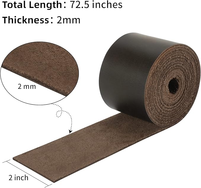 Ringsun 2 Inches Wide Flat Leather Straps for Crafts, Full Grain Leather Strips Cord String for Crafts, Tooling (2mm Thick 72.5 Inches Long Black Coffee)