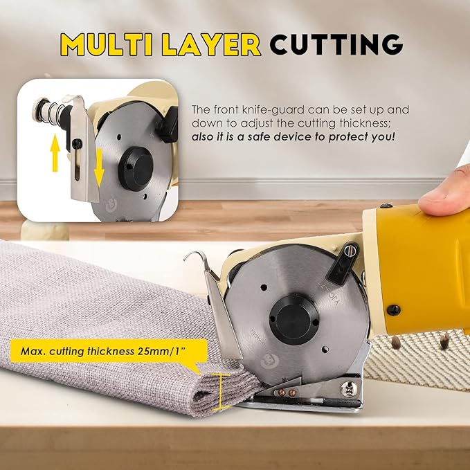 CGOLDENWALL Electric Rotary Fabric Cutter, Multi-Layer, 1"Cutting Thickness, for Cloth, Leather, Carpet, 2400RPM, 110V