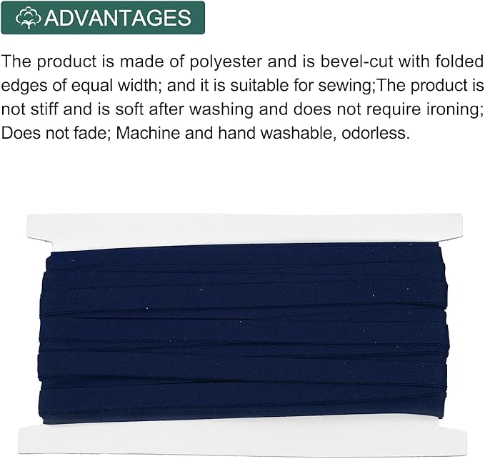 MECCANIXITY 2/5 Inch Double Fold Bias Tape Cotton Continuous Bulk Bias Tape for Sewing,Seaming Quilting Hemming Binding Crafts (Navy Blue 12 Yards)
