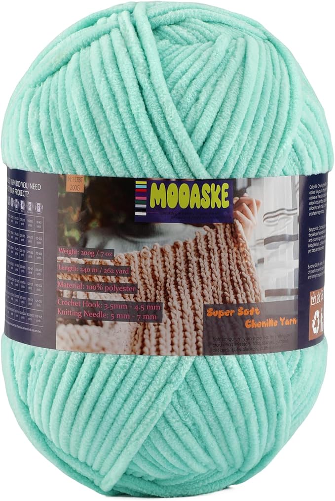 Fluffy Chenille Yarn for Crocheting - Baby Blanket Yarn for Knitting - Velvet Yarn for Amigurumi Crochet, Ultra Soft Yarns Weight Per Roll 200g/7oz, Length 240m/262yard