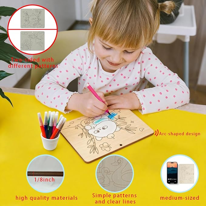 YvSuZeBuDa10pcs Wood Ornaments for Crafts 5.9x4.7in Wooden Ornaments for Crafts with Double-Sided Designs - Safe Rounded Corners,Hang or Display with Stand - Unfinished Wood for Kids Ages 4-8