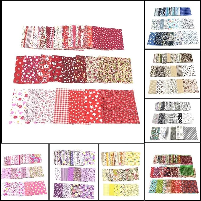 50Pcs 4" x 4" Cotton Craft Fabric Vintage Cotton Fabric Bundle Printed Floral Patchwork Plain Cloth Floral Precut Fabrics for DIY Art Sewing Quilting Scrapbooking (Blue)