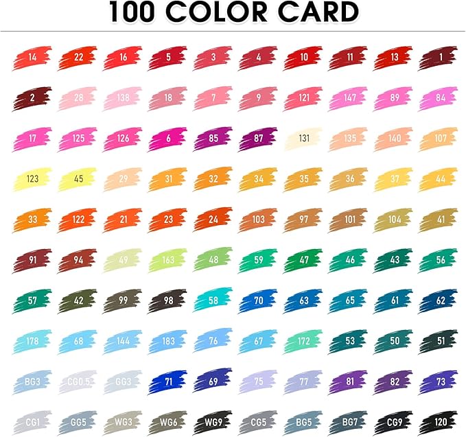 ABEIER 100 Colors Alcohol Markers Set, Dual Tips Blender Art Marker for Drawing, Permanent Sketch Markers for adult coloring, Alcohol Based, Adults Coloring and Artist Illustration.(BRUSH TIP)