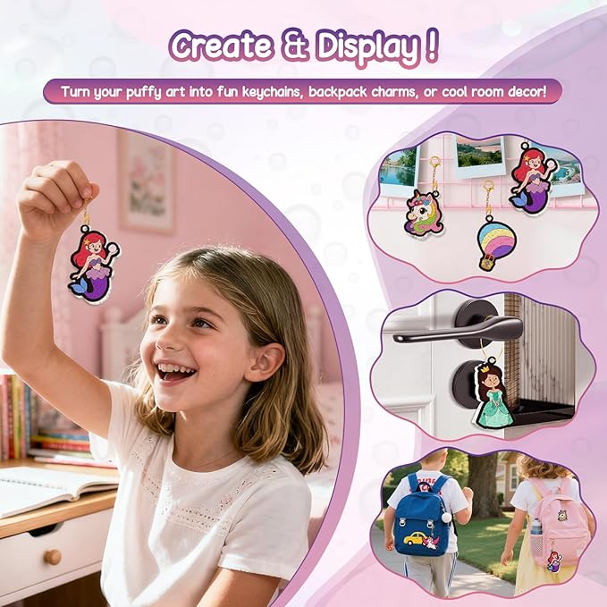 Taotuo Magic Foam Texture Painting Kit - 3D Art Puffy Paint Kit, Princesses & Unicorns,15 Mess-Free Paint by Number Craft for Kids Ages 3-10
