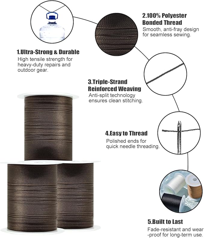 Extra Strong Upholstery Thread Repair Sewing Kit,Polyester Thread for Sewing with 7 Size Sewing Needles for Furniture,Leather&Canvas Stitching,70m/Spool (Coffee)