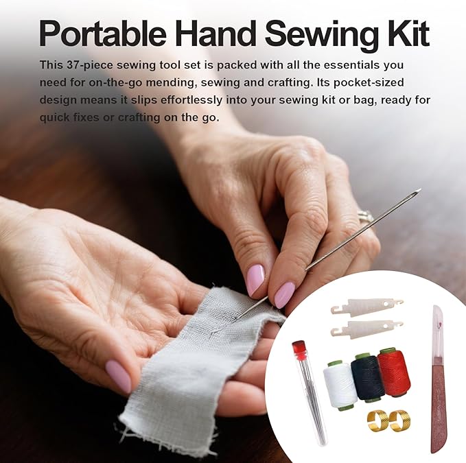 Wshxjzyay 37 Piece Sewing Tool Set, 37 Piece Sewing Kit Stainless Steel Needles, Portable DIY Hand Made Craft Set, Multi-Purpose Needle and Thread Kits