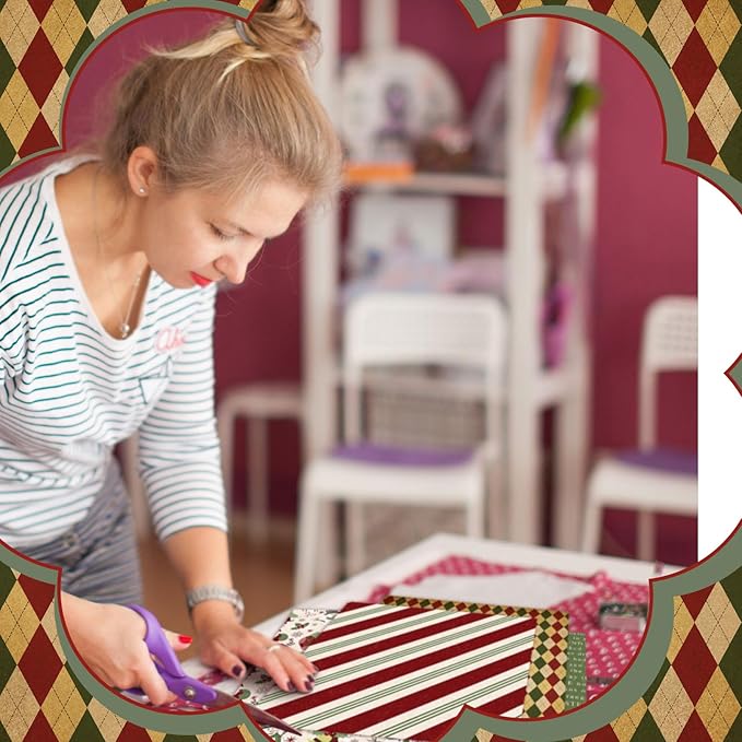 Oudain 60 Pcs 10 x 10 Inch Christmas Vintage Stripe Quilting Fabric Squares Vintage Xmas Fat Patchwork Precut Strips Santa Deer Fabric Bundles for Xmas DIY Craft Sewing
