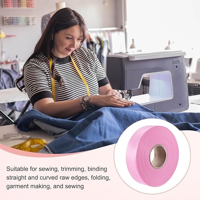 M METERXITY 1-Pack Extra Wide Single Fold Bias Tape, 1 Inch x 55 Yards Satin Bias Tape for Sewing/Seaming/Quilting/Hemming/DIY Crafts/Quilt Binding [Pink]