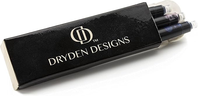 Dryden Designs Fountain Pen. Medium Nib Premium Box | 6 Ink Cartridges Included (Mysterious Blue)