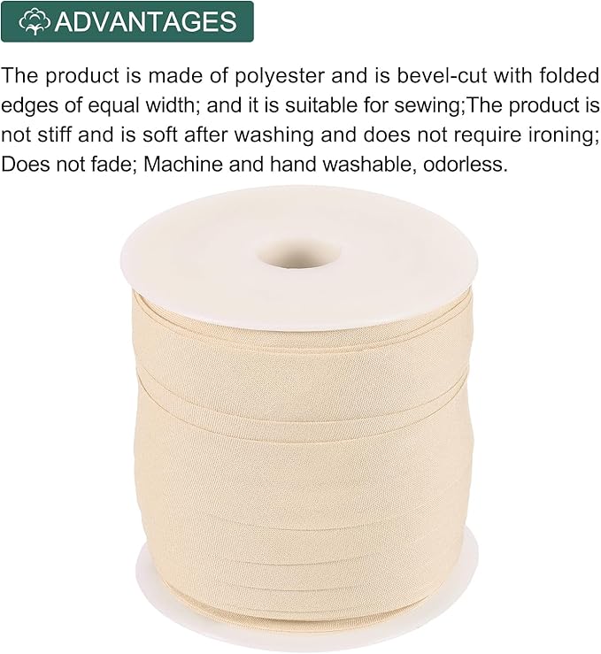 MECCANIXITY 3/4 Inch Single Fold Bias Tape Cotton Continuous Bulk Bias Tape for Sewing, Seaming Quilting Hemming Binding Crafts (Khaki 25 Yards)