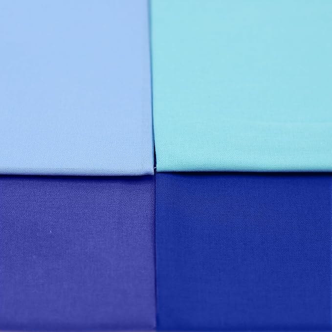 18 * 21inch Cotton Fabric Premium, Solid Precut Fabric Pure Quilting Fat Quarter Bundles Patchwork for Sewing DIY Craft (Blue, 4PCS)