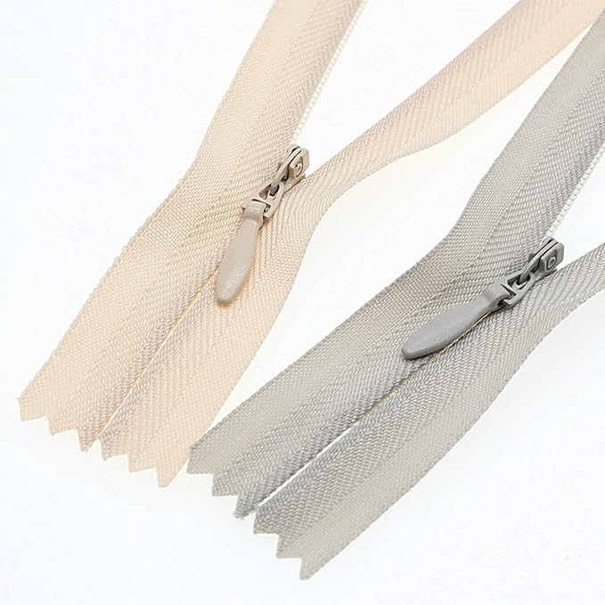 Leekayer 10pcs 12 Inch Invisible Nylon Hidden Zipper for Sewing Craft Dress Bag, DIY Pillow Cushion Mattress 3# Closed End Zipper in Beige Grey 12"