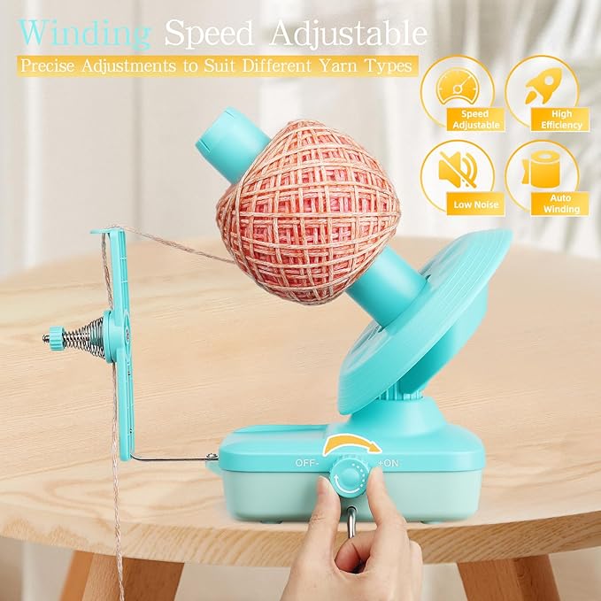 Electric Yarn Winder for Crocheting-Automatic Crochet Yarn Ball Winder for Perfect Neat Cakes-Stepless Speed with Strong Tension, Tangle-Free Knitting Gift for Seniors with Arthritic Hands(Green)