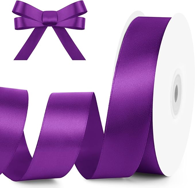 KMER LIFE 1 inch Wide x 50 Yards Purple Single Faced Polyester Satin Ribbon, Purple Satin Ribbon Perfect for Wedding Decor, Wreath, Crafts, Gift Wrapping & Other Projects (Purple)