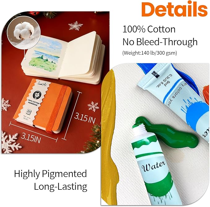 Zoorka Mini Watercolor Paint Set, Pocket Watercolor Set with 15-Well Walnut Wood Palette, Paints, Crossbody Bag, 100% Cotton Sketchbook, Paint Water Cup, Water Brush Ideal for Artists & Beginners