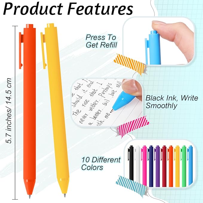 Crtiin 50 Pcs Gel Ink Pens Bulk, Black Ink 0.5mm Fine Point Retractable Pen Smooth Writing Office Supplies for Teacher Server Nurse Christmas Charity Donation Valentine (Colorful)