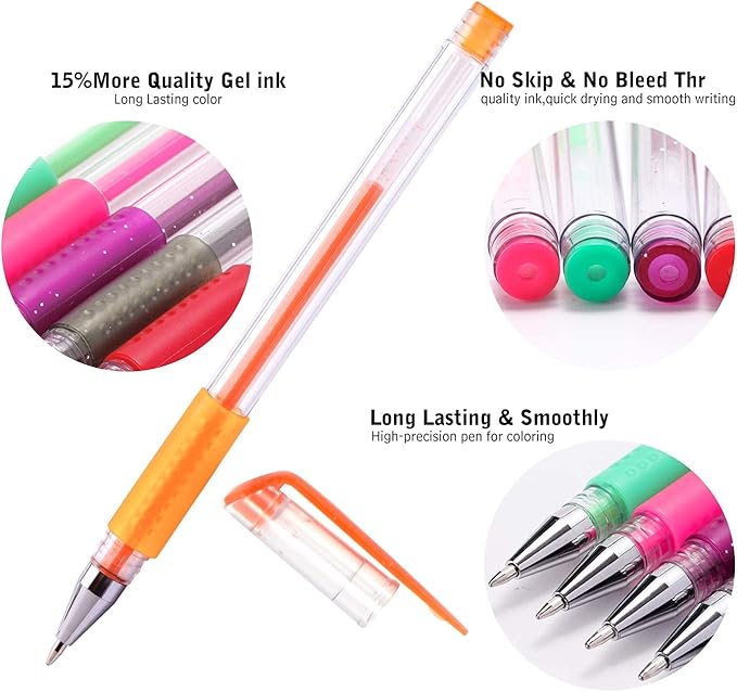 240 Pack Set 120 Colored Gel Pen with 120 Refills, Fine Tip Glitter Gel pens for Adults Artists Coloring Books Drawing Crafts Scrapbooks Bullet Journaling
