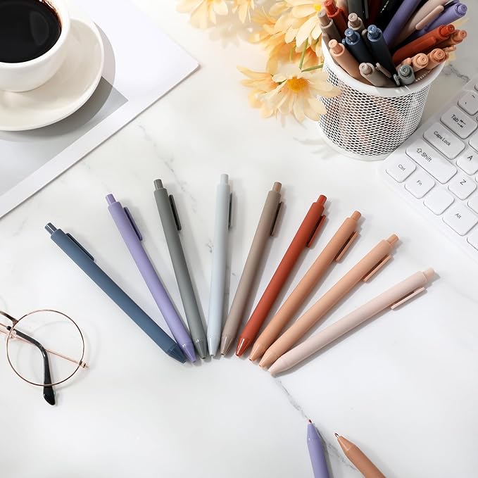 Crtiin 50 Pcs Gel Ink Pens Bulk, Black Ink 0.5mm Fine Point Retractable Pen Smooth Writing Office Supplies for Teacher Server Nurse Christmas Charity Donation Valentine (Morandi Colors)