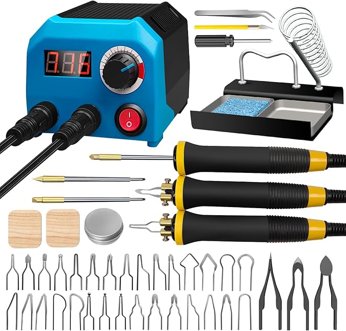 LH55-T2-NS3 Both ports are heating up simultaneously Wood Burning kit Wood Burning Tool Pen 200~750℃, with Digital Thermometer,3 pen, 3 solid copper pen tips, 33 Wood Burning Pen Tips