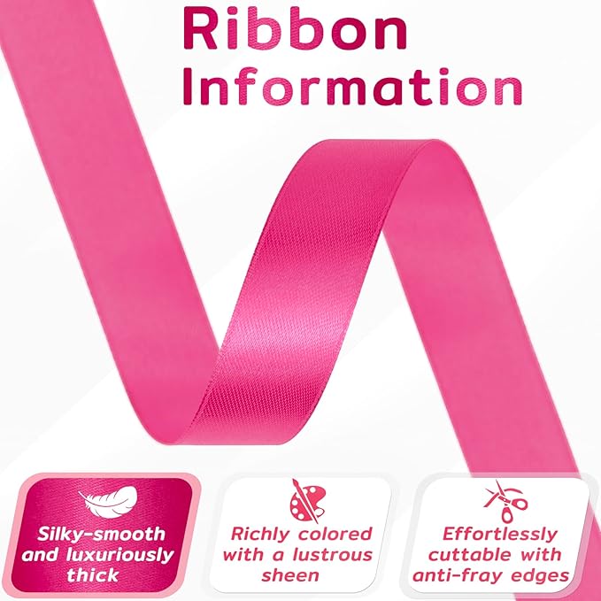 60 Yards Hot Pink Satin Ribbon 3/4 Inch, Polyester Fabric Ribbon for Gift Wrapping, Crafts, Flower Bouquet, Wedding, Baby Shower, Festival, Christmas, Halloween