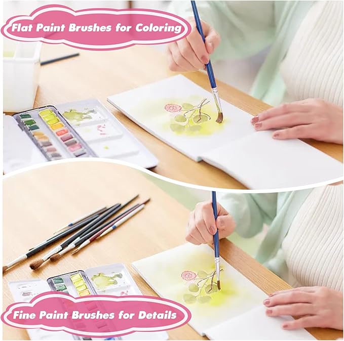 110Pcs Paint Brushes Bulk Small for Kids - Fine Detail Set for Classroom, Model, Canvas, Face, Nail Art, Acrylic, Watercolor, and Craft Supplies