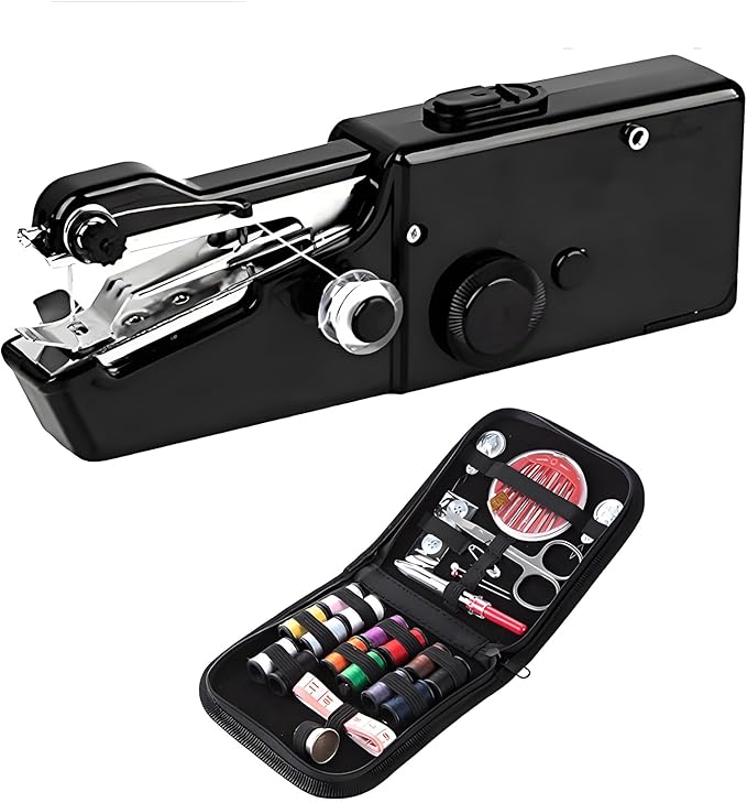 Handheld Sewing Machine, Mini Portable Sewing Machine Kit for Beginners, Travel Emergency Clothes Repair & Quick Fixes with Accessories, for Lightweight Fabrics (Black, C)